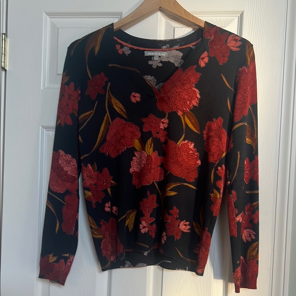 Floral Black and Red Women's Sweater